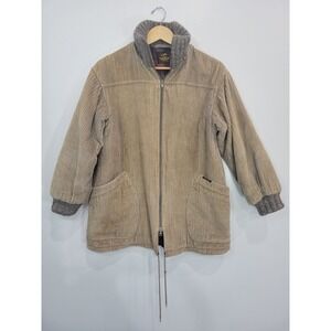 Mens Foxland Corduroy Flannel Lined Insulated Zip Jacket Tan Knit‎ Collar Cuffs